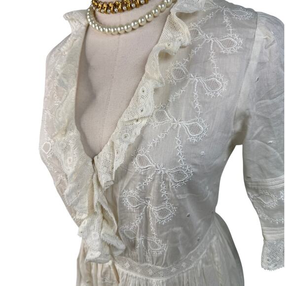DOEN Rosabella Embroidered Midi Dress bow lace salt white size XS - Picture 8 of 16